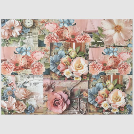 Grote Roze  Bloemen Ephemera Collage Tissuepapier (Voorkant)