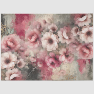 Grote Roze Bloemen Grunge Collage Weefsel Papier