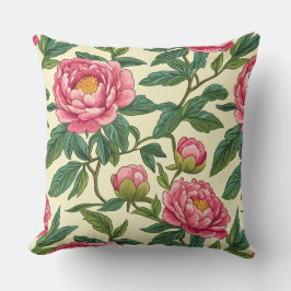 Grote Roze en Groene Chinoiserie Peony Floral Kussen