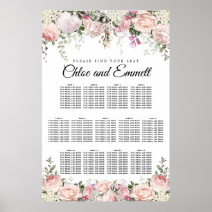 Grote roze Floral 13-tafel weduwenkaart Poster