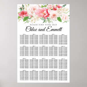 Grote roze Floral 20-tafel weddenschapenkaart Poster