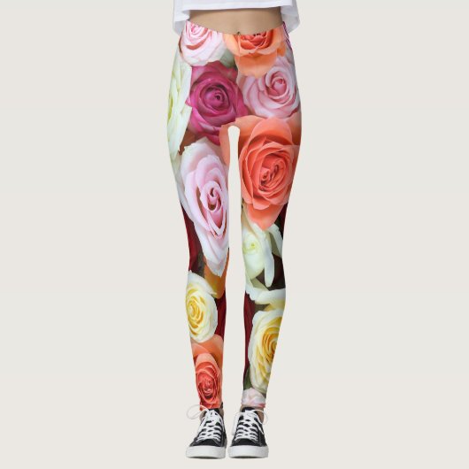 Grote roze Paarse en witte rozen Leggings (Voorkant)