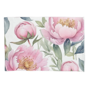 grote roze pioenrozen waterverf kussensloop