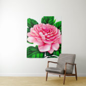 Grote roze pony met Emerald Green Leaves Wandkleed (In situ)