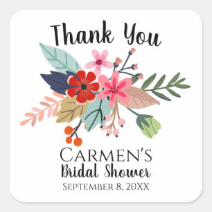 Grote roze rood blauwe boeket zomerbloemen vierkante sticker
