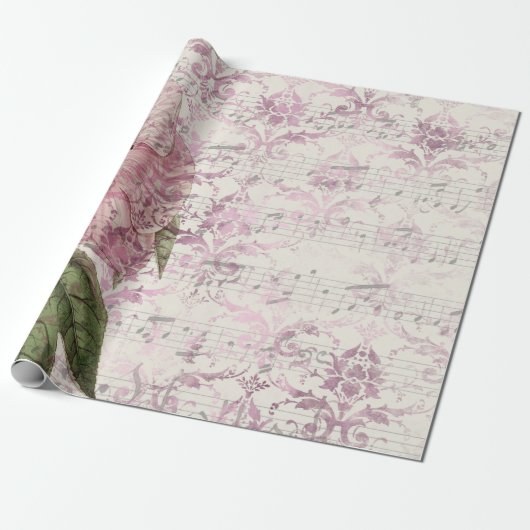 Grote roze ventilator met muziek cadeaupapier (Uitgerold)