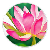 Grote roze waterLily met Emerald Green Leaves Keramische Knop (Voorkant)