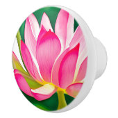 Grote roze waterLily met Emerald Green Leaves Keramische Knop (Rechts)
