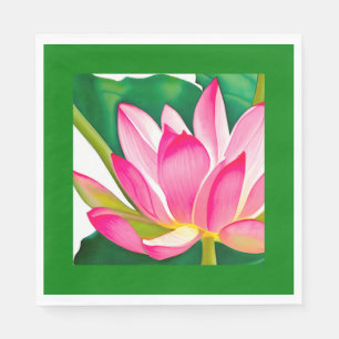 Grote roze waterLily met Emerald Green Leaves Servet
