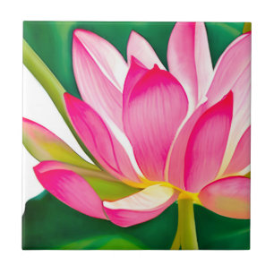 Grote roze waterLily met Emerald Green Leaves Tegeltje