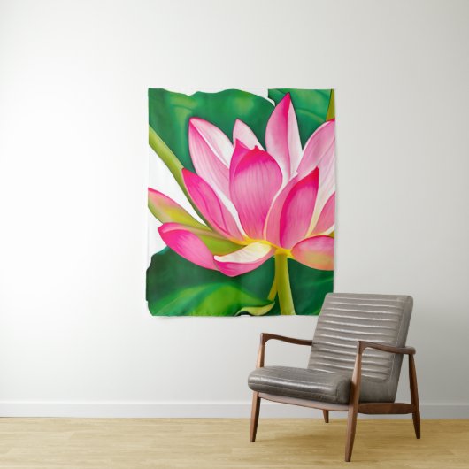 Grote roze waterLily met Emerald Green Leaves Wandkleed (In situ)