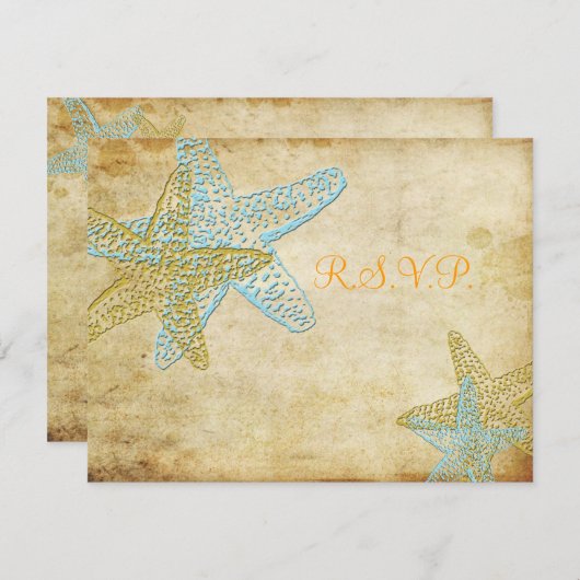 GROTE RSVP, BLUE STARFISH RSVP KAARTJE (Voorkant / Achterkant)