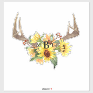 Grote Rustieke Zonnebloem Monogram Huwelijk S Sticker