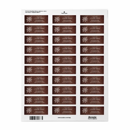 Grote Rustische Snowflake kerst Etiket (Full Sheet)
