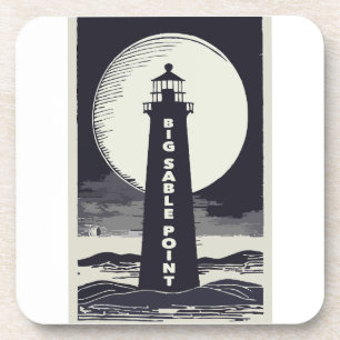 Grote Sable Point Michigan Vuurtoren Maan Bier Onderzetter