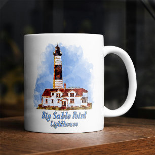 Grote Sable Point Vuurtoren Aquarel - Michigan Koffiemok