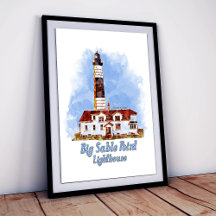 Grote Sable Point Vuurtoren Aquarel - Michigan