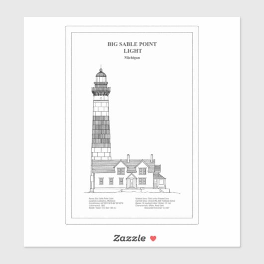 Grote Sable Point vuurtoren - Michigan - BD Sticker (Vel)