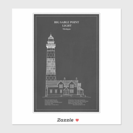 Grote Sable Point vuurtoren - Michigan - PD Sticker (Vel)
