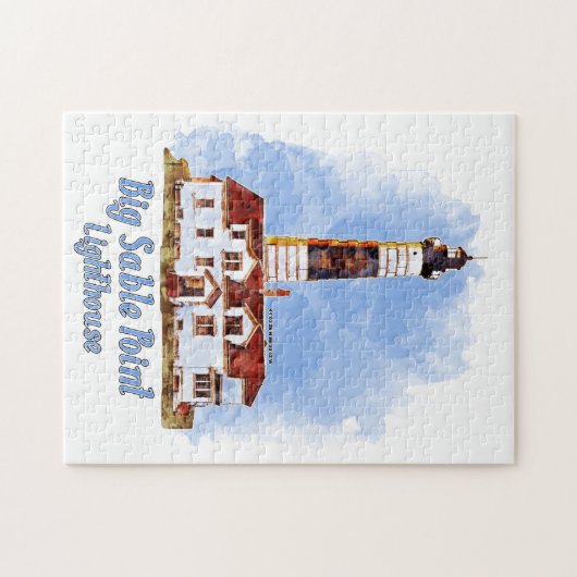 Grote Sable Point vuurtoren Waterverf - Michigan Legpuzzel (Horizontaal)