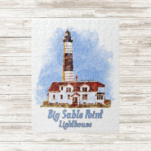 Grote Sable Point vuurtoren Waterverf - Michigan Legpuzzel