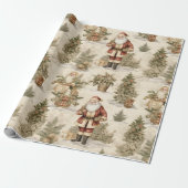 Grote Santa Retro Gold Cadeaupapier (Uitgerold)