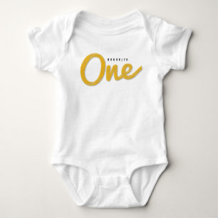 Grote Schets Eén Gele Baby Eerste Verjaardagsfeest Romper