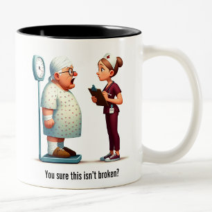 Grote schok voor een patiënt tweekleurige koffiemok