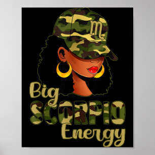 Grote Schorpioen Energie Zwarte Vrouw Camo Cap Hoe Poster