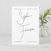 Grote script bruid & bruidegom namen minimalistisc save the date (Staand voorkant)
