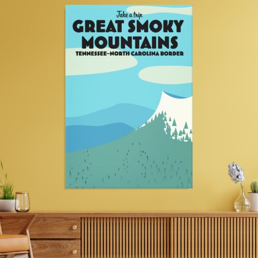 Grote Smoky Mountains reisposter. Canvas Afdruk (Insitu (Woonkamer))