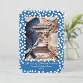 Grote sneeuwscooters op Nebulas Blue, kerstkaart (Staand voorkant)