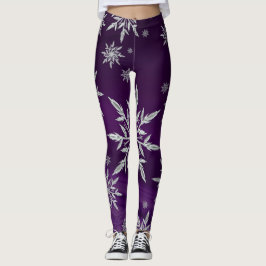 Grote Sparkly Silver Snowflakes op Paars Leggings