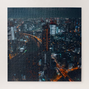 Grote stad bij nacht legpuzzel