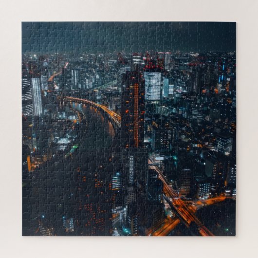 Grote stad bij nacht legpuzzel (Verticaal)