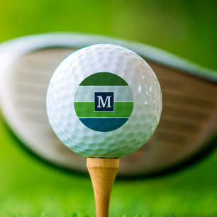 Grote strepen in blauw en groen met monogram golfballen