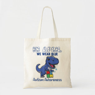 Grote T-Rex in april Draag we het blauwe autisme b Tote Bag