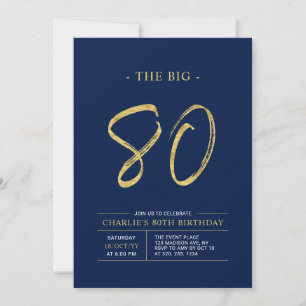 Grote Tachtig Goud & Marineblauwe 80ste Verjaard Kaart