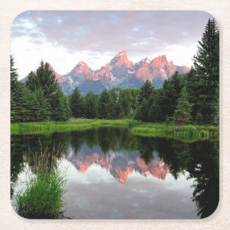 Grote Teton reflecteert over de Beaver-obligatie Vierkante Kartonnen Onderzetter