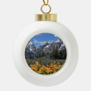 Grote Tetongebergte met gele bloemen Keramische Bal Ornament