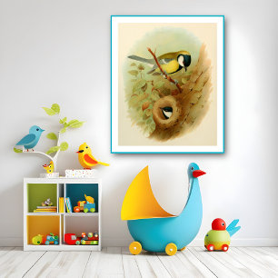 Grote tiet- Kleurrijke vogel, Kunst Poster