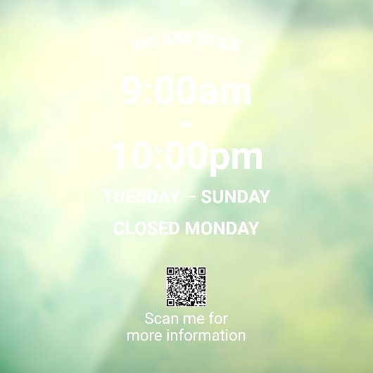 Grote Tijd Moderne Witte Winkel Uren met QR Code Raamsticker (Vel 3)