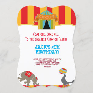 GROTE TOP CIRCUS CARNIVAL BIRTHDAY INVITATIES KAART
