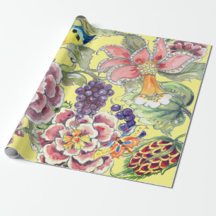 Grote tropische Floral Yellow Waterverf Art afdruk Cadeaupapier