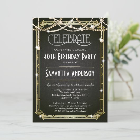 Grote uitnodiging van Gatsby Birthday / Art Deco-u (Staand voorkant)