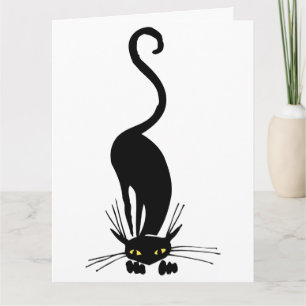 Grote verjaardag sierlijke zwarte kat snuiven kaart