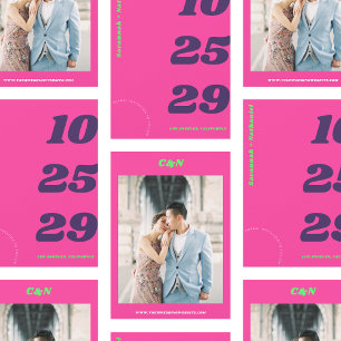 Grote & Vet Gedateerde Heet Roze Retro Foto Huweli Save The Date