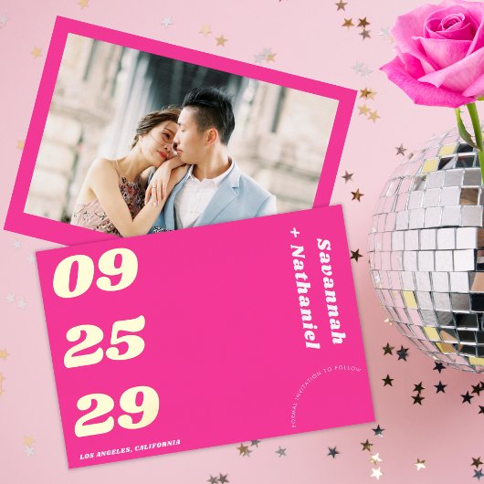 Grote Vette Datum Heet Roze Retro Echte Folie Brui Folie Uitnodiging