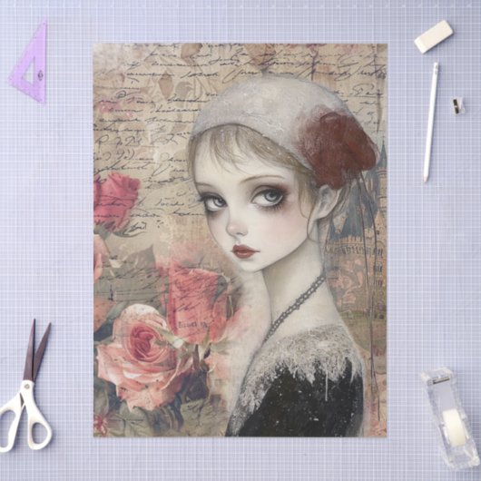 Grote Victoriaans Gotische Meisje & Bloemen Decoup Tissuepapier (Craft)