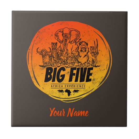 Grote Vijf van Afrika Safari  Olifant, Leeuw Tegeltje (Voorkant)